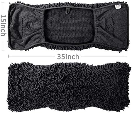 Patas Lague Absorbent Dog Towel for Drying Dogs Large, 35''x15'' Extra Large Microfiber Quick Drying Pet Bath Towel with Hand Pockets, Machine Washable Pet Shammy Charcoal