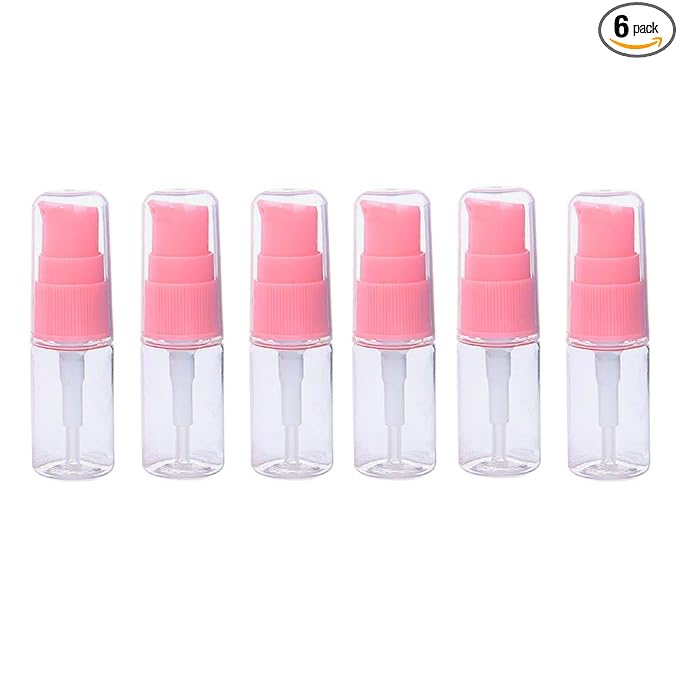 6 Pack Empty 10ml Plastic Pump Bottles Cream Shampoo Lotion Pump Bottle Refillable Sample Travel Bottles Toiletries Liquid Container Jar Pot Vial for Cosmetic Make-up (Transparent)