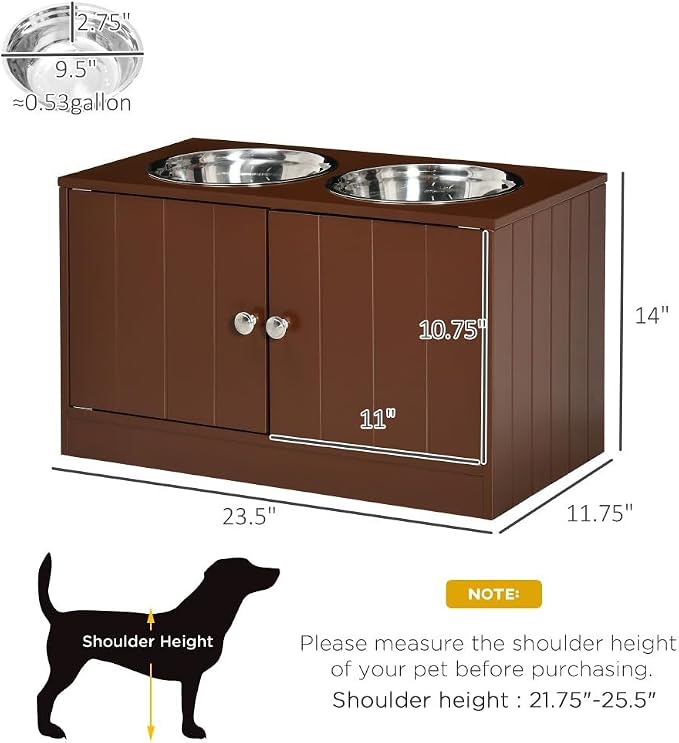 Elevated Dog Bowl Stand with 44L Storage Cabinet for Large Dogs, Raised Feeding Station with Stainless Steel Bowls