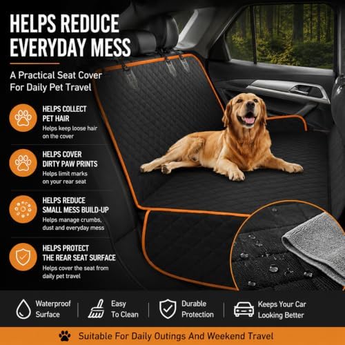 Dog Car Seat Cover for VW Caddy Transporter Crafter Amarok, Pet Seat Cover with Side Flaps, Durable Dog Hammock for Car Back Seat, Rear Seat Protector for Cars, SUVs & Trucks,A Black