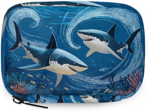 Weekly Pill Organizer Travel Size Bag with Removable 7 Day Pill Box Portable Vitamin Case Purse with Zipper,Sharks Underwater Coral Fish