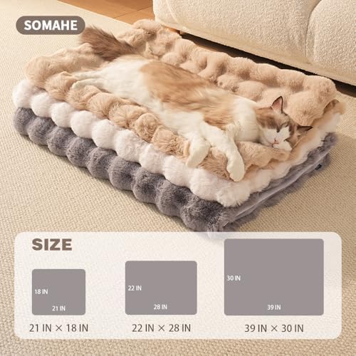 SOMAHE Soft Faux Fur Cat Blanket, Washable, Small 22x18 Dark Gray