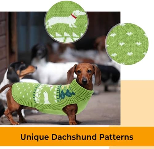 Lelepet Dachshund Sweater Turtleneck Dog Sweaters for Small Dogs (XS-XL) | Pullover Knitted Dog Coat,Cold Weather Dachshund Clothes,Fall/Winter Cozy Outfit for Wiener Dog,Stretchy Knitwear,Grass Green