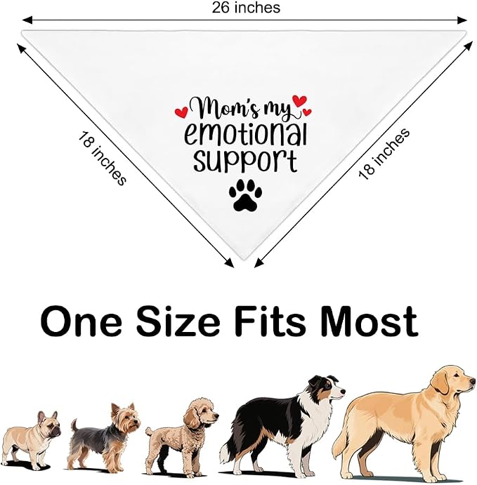 Mom’s My Emotional Support White Dog Bandana, Decor Accessories for Pet Birthday Gifts, Funny Printed Dog Bandanas, Thanksgiving for Women Mom Puppy Owner Pet Lover