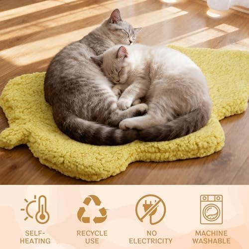 3 Pack Self Warming Pet Bed Leaf Shape Self Heating Cat Dog Mat Washable Thermal Sleeping Pad for Indoor Outdoor Hedgehog, Bunny, Sugar Glider, Rat, Chinchilla(Light Yellow,Medium-18 x24)