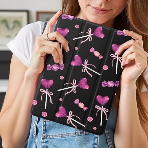 Cute Bow Lolipop Case for 12.9" iPad Pro 2022/2021/2020/2018, Clear TPU Smart Stand Back Cover with Pencil Holder, Auto Wake/Sleep Foldable Shockproof Protective Case
