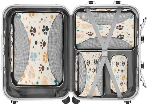 Dog Paw Print 4 Set Packing Cubes Luggage Organizer Bags for Travel Accessories and Essentials, Cute