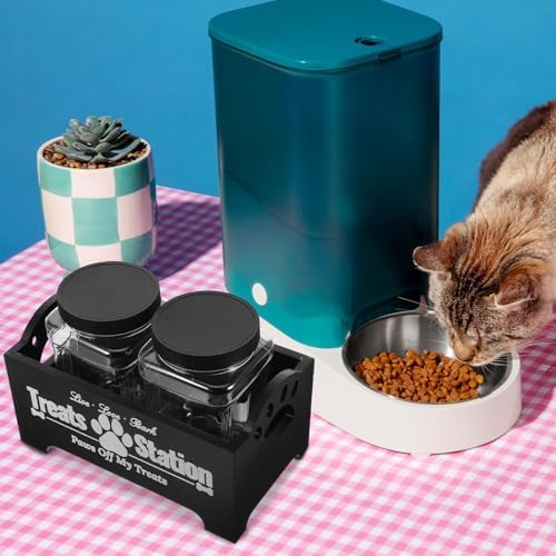 Happyyami Wooden Dog Treat Storage Container with Airtight Seal, Countertop Pet Food Organizer Box, Black Solid Wood Snack Jar for Home Use