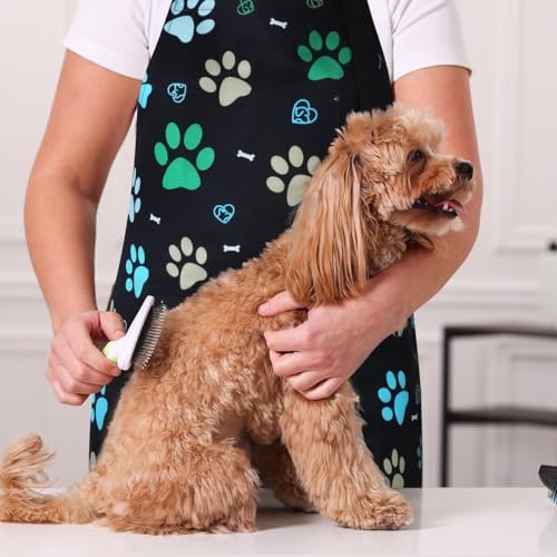 Dog Grooming Water-repellent Apron with 2 Pockets, Animals Puppy Dogs Pets Kitchen Chef Aprons for Grooming Cooking