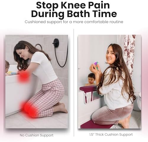 Supa Ant Bath Kneeler –8 Suction Cups & 1.5" Padding.Certified Non Toxic Bath Kneeling Pad for Bath Tub & 5 Bath Toy Organizer. Fast Dry Baby Bath Kneeler and Elbow Rest Pad Set Bordeaux