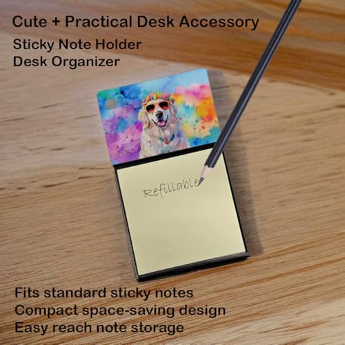 Caroline's Treasures Great Pyrenees Hippie Dawg Sticky Note Holder Refillable Dispenser Self-Sticky Note Pads, Memo Pads Blank Desk Accessories