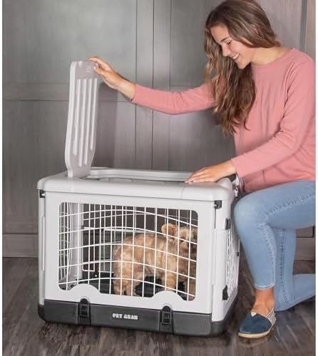 Pet Gear The Other Door 4 Door Steel Crate for Dogs/Cats, 27", Fog | Garage-Style Door, Includes Removable Tray, No Tools Required