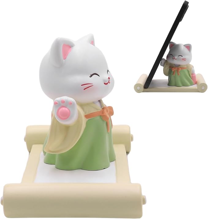 Cute Cat Phone Holder for Desk Kitten Phone Stand Desktop Holder Stand for All Smartphones Tablets Kawaii Kitty Desk Ornament