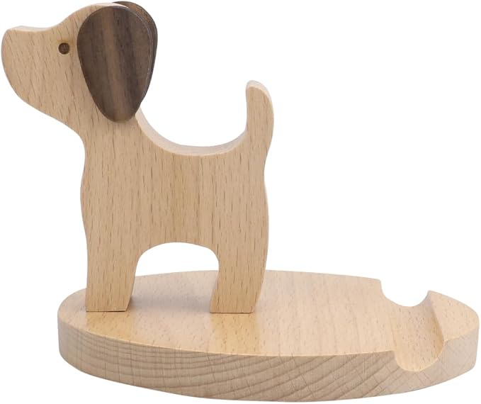 Wooden Dog Phone Stand Wooden Puppy Phone Holder Animal Mobile Holder Cute Dog Desktop Stand Cartoon Phone Mount Desk Ornament