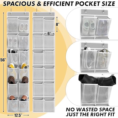 Simple Houseware 12 Pockets Large Over Door Shoe Organizer, 2 Pack, Gray
