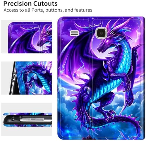 for Samsung Galaxy Tab E 9.6" 2015 SM-T560/T561/T567 Case | Slim Leather Smart Cover with Multi-Angle Anti-Slip Stand [Auto Wake/Sleep] Shell for Women Men - Galaxy Purple Dragon
