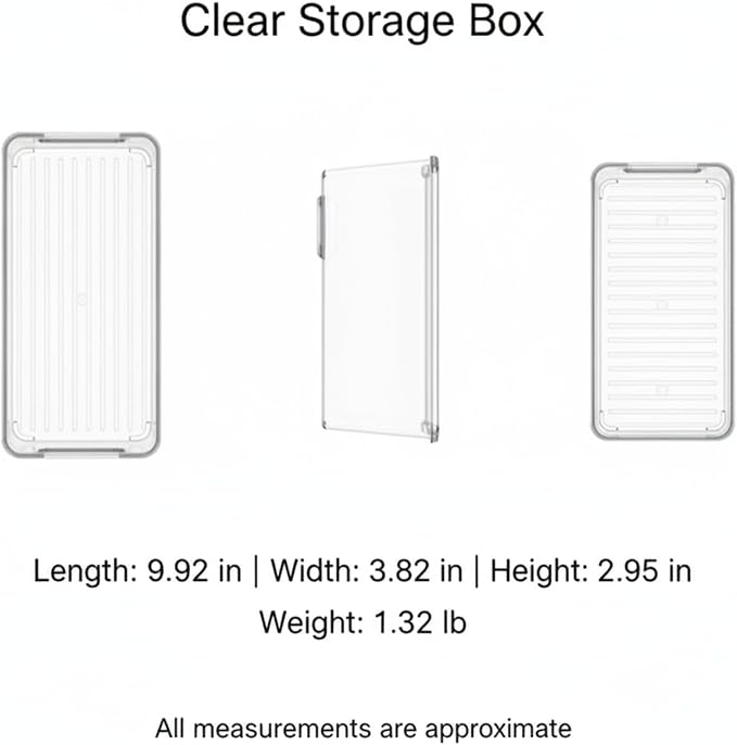 Fits Standard Drawers and Vanities: Clear PET Storage Box with Dividers for Small Items, 9.9 x 3.8 x 2.9 Inches