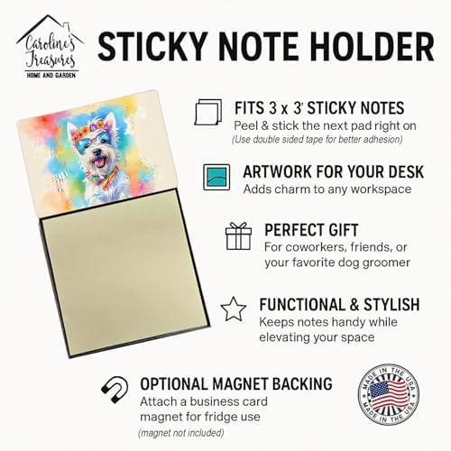 Caroline's Treasures Westie Hippie Dawg Sticky Note Holder Refillable Dispenser Self-Sticky Note Pads, Memo Pads Blank Desk Accessories