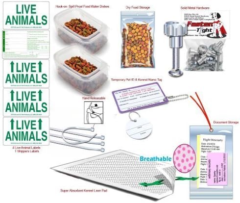 Complete - LG Deluxe Pet Airline Travel Kit with Pad, Dishes, Live Animal Labels, Water Funnel, Metal Nut Bolts, Name tag, Travel Document Holder