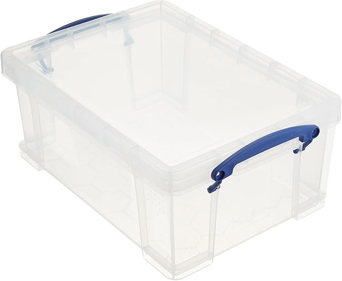 Really Useful Box Stackable 9 Liter Plastic Storage Container, 10 Pack | Bin with Snap Lid & Built-In Clip Lock Handles for Home & Office Organization