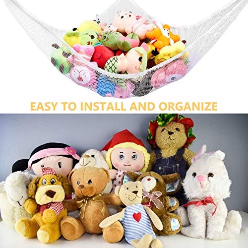 Jumbo Toy Hammock for Stuffed Animals, Extra Large Kids Children Mesh Toy Net Organizer (White 2Pack, 83 Inch)