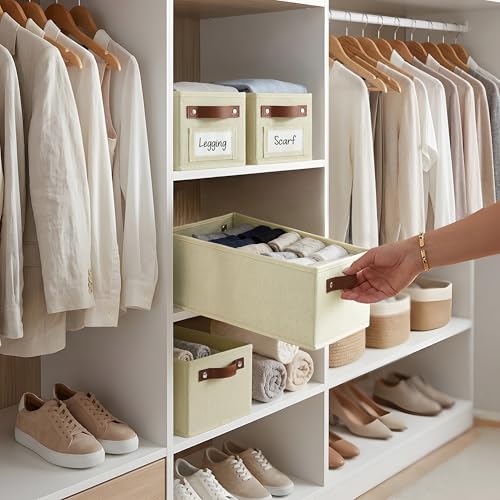 DECOMOMO Narrow Storage Bins, Small Basket with Handles (Beige, 4 Pack)