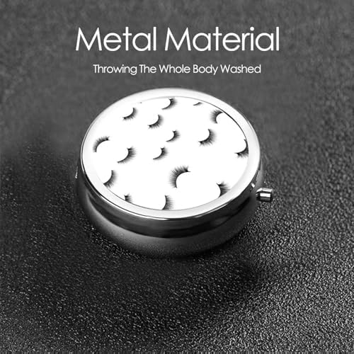 Purse Pill Case, Compact Round Holder for Vitamins, Travel Organizer Pocket Friendly, Moisture Proof Design for Women, Black Eyelash White
