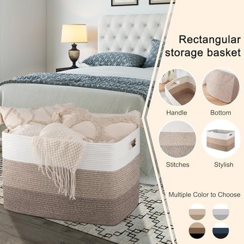OIAHOMY 118L Extra Large Blanket Basket Cotton Rope Storage Basket Brown | 25" x 17" x 16", Rectangular Baskets Living Room,Used for storing Dirty Clothes, Stuffed Animal Toy Storage for Kids Room