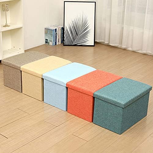 Storage Ottoman Bench 48x30x30cm Small Footstool with Linen Fabric Removable Lid Portable Foot Rest for Living Room Dorm Office Ideal for Couch Desk and Dogs