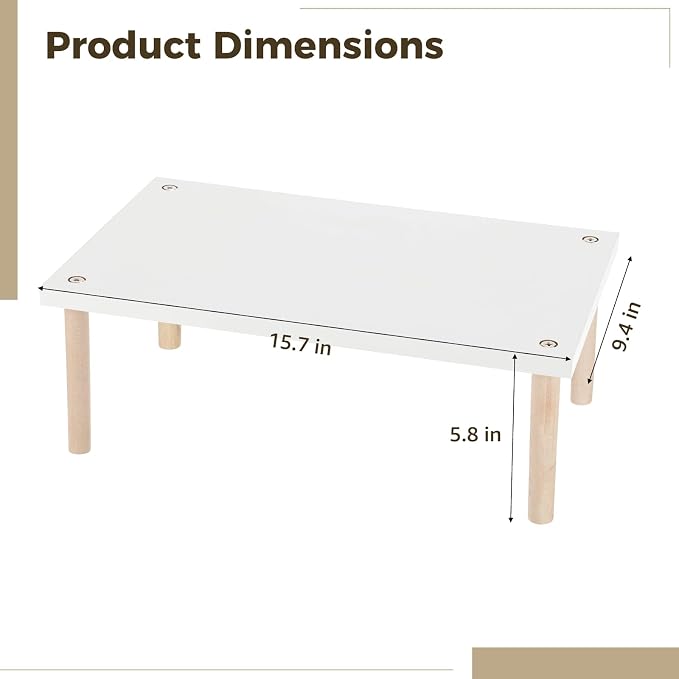 Wood Monitor Stand Riser, Desktop Organizer, Elevated Display Shelf for Laptop, Printer, Office Desk, Cat Feeding Table, Easy Assembly, 15.7 x 9.4 x 5.8 inch, White