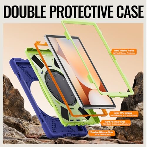 Rugged Protective Case Compatible with Samsung Galaxy Tab A11 Plus/A11 + 11" 2023 SM-X230, Military-Grade Shockproof Cover with 360° Rotating Stand & Built-in Screen Protector (Blue Green)