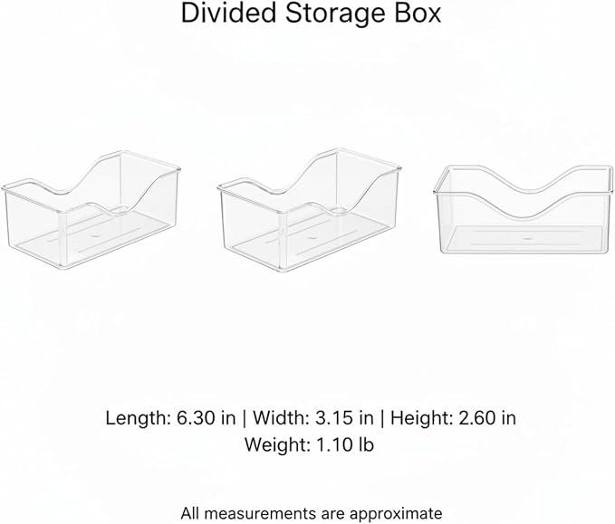 Divided Storage Box with Lid, PET Plastic Organizer for Desktop Drawers, Clear Compartments for Office Supplies Craft Jewelry (1 PC)