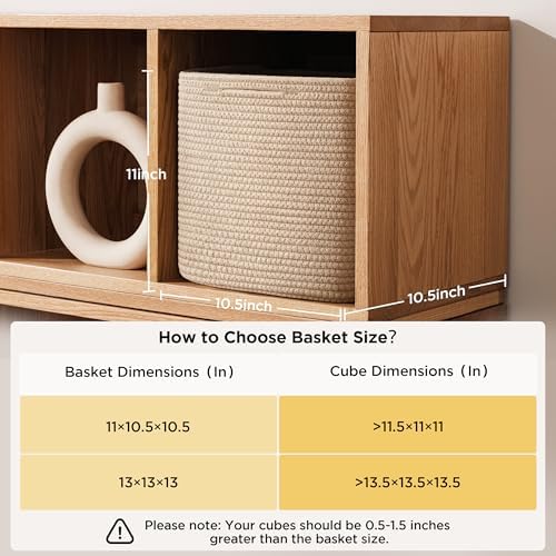 joybest 11inch Cube Storage Bins, Cotton Rope Woven Organizer Basket | Set of 4 Cube Bin Square Shelves Organizer Closet Storage, Nursery, Toy Organization, Brown