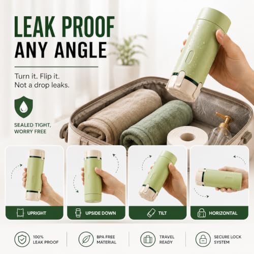 4 in 1 Travel Dispenser Bottles, Leak Proof Refillable Toiletry Containers for Shampoo Conditioner Lotion, Portable Travel Bottles for Vacation, Gym and Business Trip