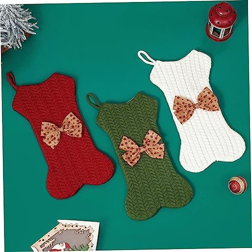 Unomor Xmas Stocking Bone Shape Pendant Bag Knitted Holiday Decor for Candy Storage Unique Christmas Hanging Decoration for Pets and Boys and Girls Soft and Lightweight Design