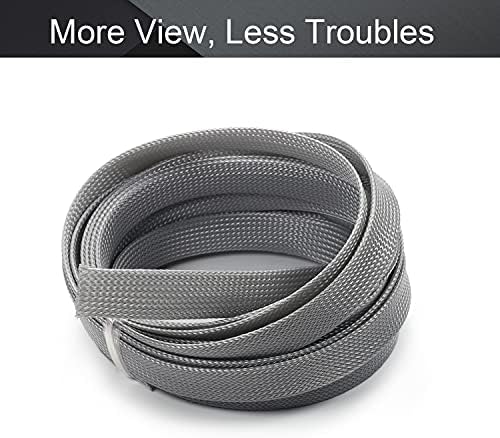 Bettomshin 1Pc 16.4Ft(5m) Cable Management Sleeve, 5/8"(16mm) Width PET Grey Cord Protector, Wire Loom Tube Insulated Split Sleeving for USB Cable Power Cord Organizer Video Cable Hider