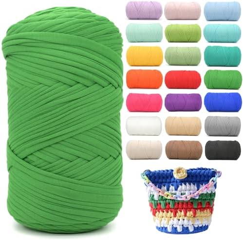400g Tshirt Yarn for Crochet,Christmas Green T Shirt Soft Elastic Fabric Chunky Thick T-Shirt Crochet Yarn for Crocheting Knitting Beginner Hand Knitting for Bag/DIY Craft/Home Decor-Christmas Green
