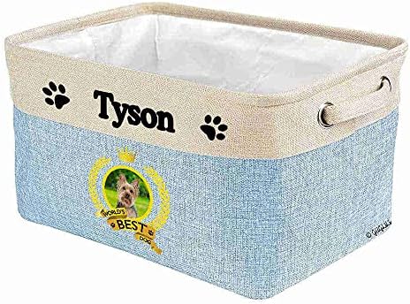 Custom Name Collapsible Dog Toy Storage Basket Bin World's Best Dog Yorkie Foldable Pet Toy Box Closet Shelf Baskets Organizer for Bedroom Home Dog Cat with Handles Blue