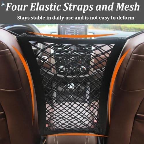 Car Pet Barrier for Dodge Charger SRT ScatPack Hellcat Daytona 2015-2023, Dog Net Organizer Back Seat Mesh Divider Puppy Guard Automotive Storage Bag 3-Layer Stretchable Cargo Netting