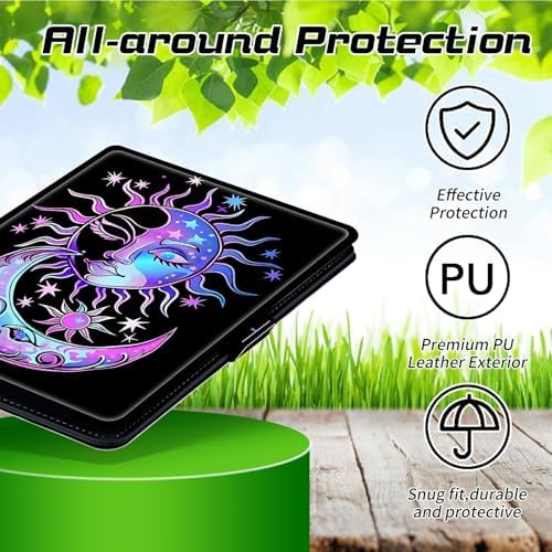 Universal Tablet Case for T-Mobile Revvl Tab 2 10.1" 2025/Revvl Tab 5G 10.36" 2023, 360 Degree Rotating Kickstand Protective Stand PU Leather Shell Cover for 9"-10.5", Purple Moon Sun