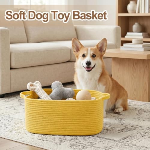 Large Yellow Gift Basket, 16.5"x12.5"x7" Woven Baskets for Gifts Empty, Cotton Rope Storage Bin for Baby Blankets, Clothes, Shoes, Dog Toy Box, Big Easter Basket, Yellow Room Nursery Decor