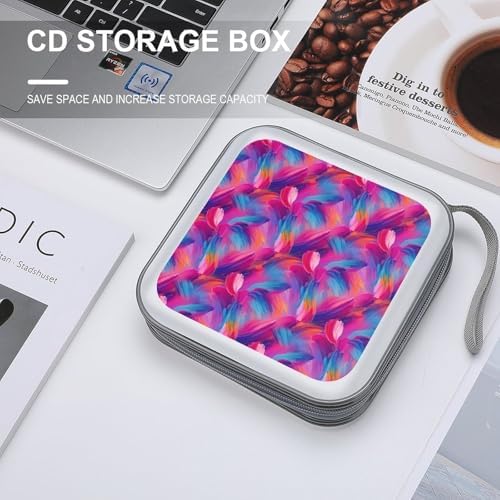 Protective DVD Case Holder Purple Rainbow, 40-Capacity Hard Plastic Binder with Zipper, Portable CD Organizer for Car Home