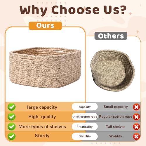 Storage Baskets for Shelves, 2 Pack Shallow Basket