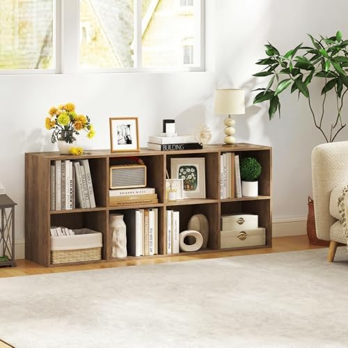 Giantex 8-Cube Bookcase, 3-Tier Cubby Bookshelf, Horizontal Vertical Display Rack with Anti-Tipping Kits, Modern Storage Organizer Shelf Unit for Bedroom, Living Room, Study (Natural, 8-Cube)