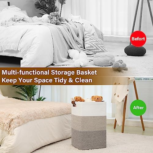 Laundry Hamper 96L Extra Large Laundry Basket, Woven Blanket Basket | Cotton Woven Storage Hamper with Handles for Living Room, Large Baskets for Pillows, Blankets, Clothes-Gradient Yellow