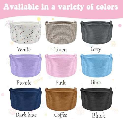 Personalized Dog Toy Basket with Embroidery Name Custom Cotton Rope Pet Storage Bin for Toys Treats Large Capacity Storage Bin with Handle Home Organizer & Pet Gift