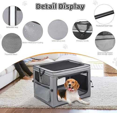 ZUKKA Collapsible Dog Crate for Medium Large Dogs Portable Waterproof Dog Crate Foldable Soft Kennel 3-Door and Mesh Windows for Indoor & Outdoor Travel,with Storage Bag