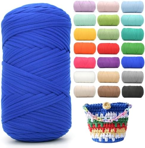 400g Tshirt Yarn for Crochet,Royal Blue T Shirt Soft Elastic Fabric Chunky Thick T-Shirt Crochet Yarn for Crocheting Knitting Beginner Hand Knitting for Bag/DIY Craft/Home Decor-Royal Blue