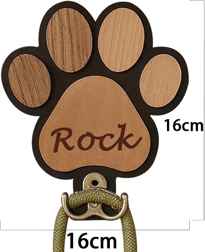 Personalized Wooden Paw Print Pet Leash Holder - Custom Name Engraved Dog Collar & Leash Wall Hook, Decorative Entryway Organizer for Pet Owners