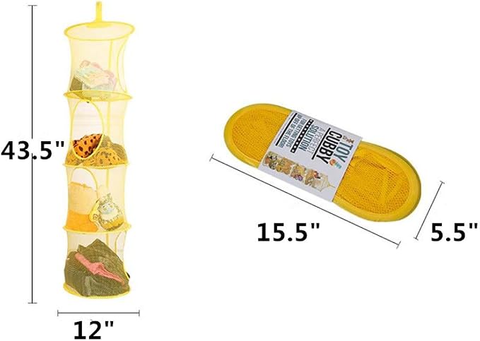 Leoyoubei 2 Pack Foldable Hanging Basket Organize The Suspension of Storage Items, Mesh Hanging Storage with 4 Compartments,Organizing Children's Toys,Shawls,Hats and Mittens,43.5” x 12” Gray
